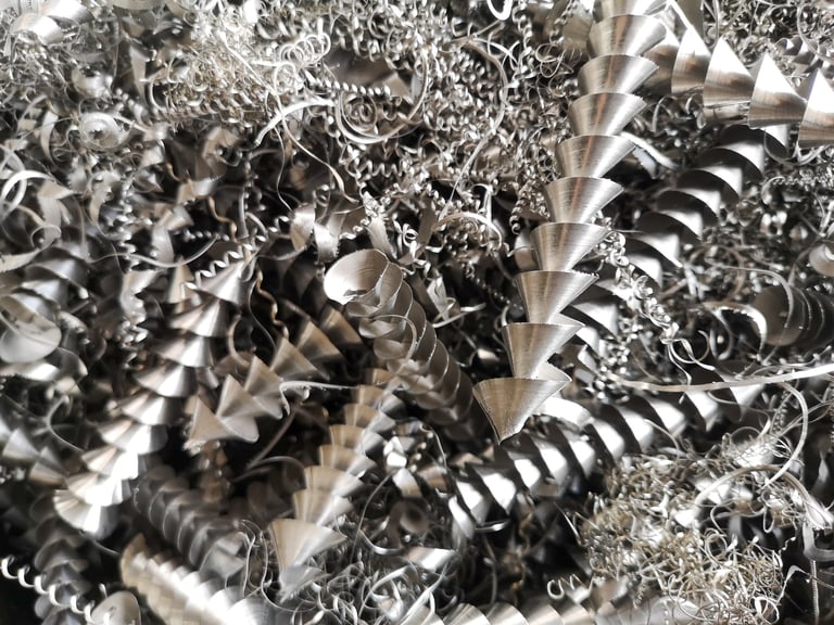 Steel scrap materials recycling, twisted spiral steel shavings