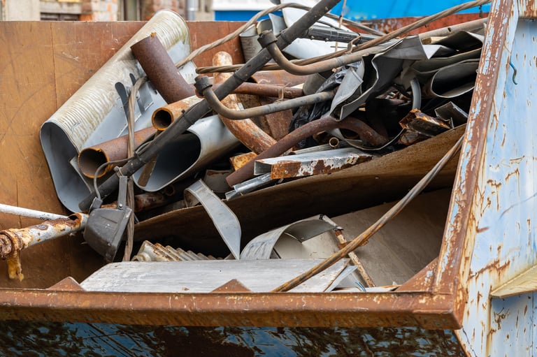 Containers with scrap metal for recycling at the recycling center