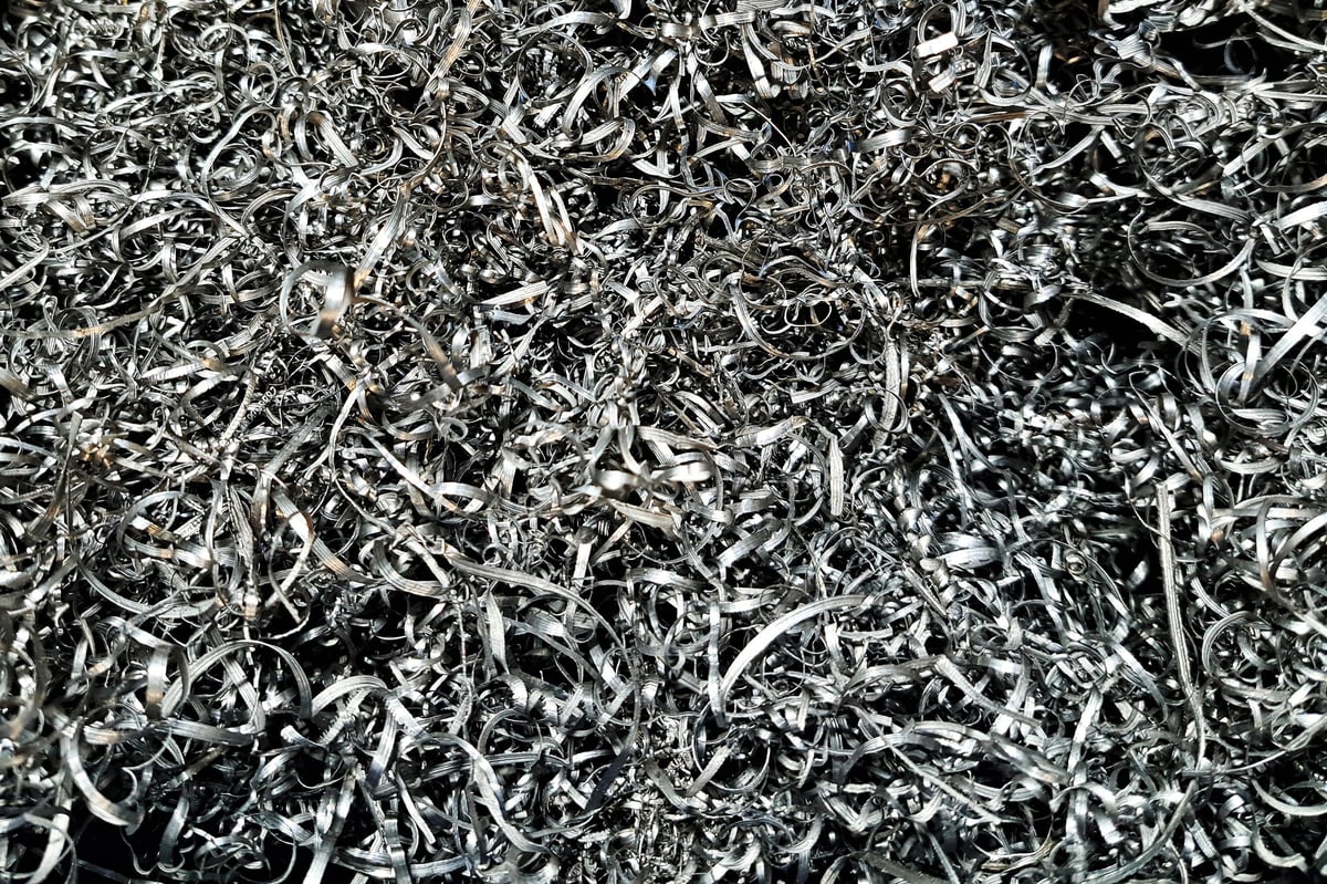 Closeup of processed aluminium and steel waste